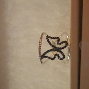 Womens sterling, black spinel and garnet ring